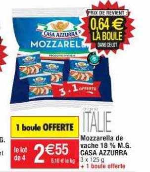 mozzarella de vache 18% m.g. casa azzurra