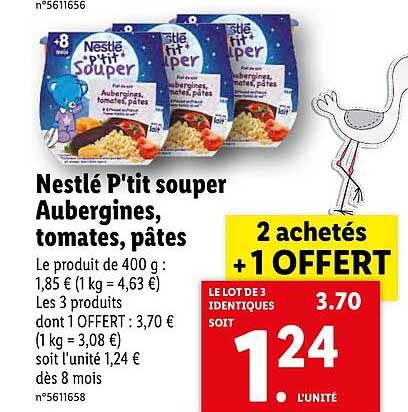 nestlé p'tit souper aubergines, tomates, pâtes