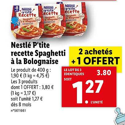 nestlé p'tite recette spaghetti à la bolognaise