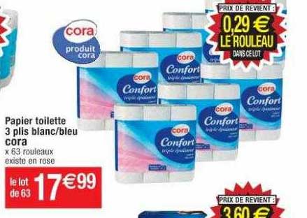 papier toilette 3 plis blanc-bleu cora