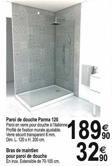 Paroi De Douche Parma 120, Bras De Maintien Pour Paroi De Douche