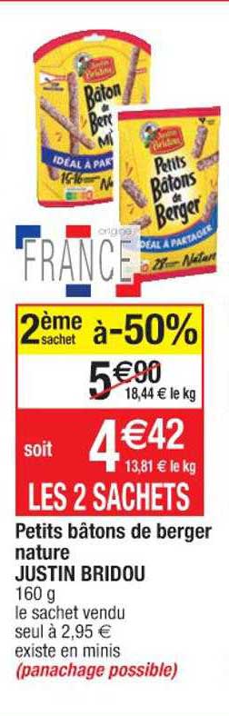 petits bâtons de berger nature justin bridou