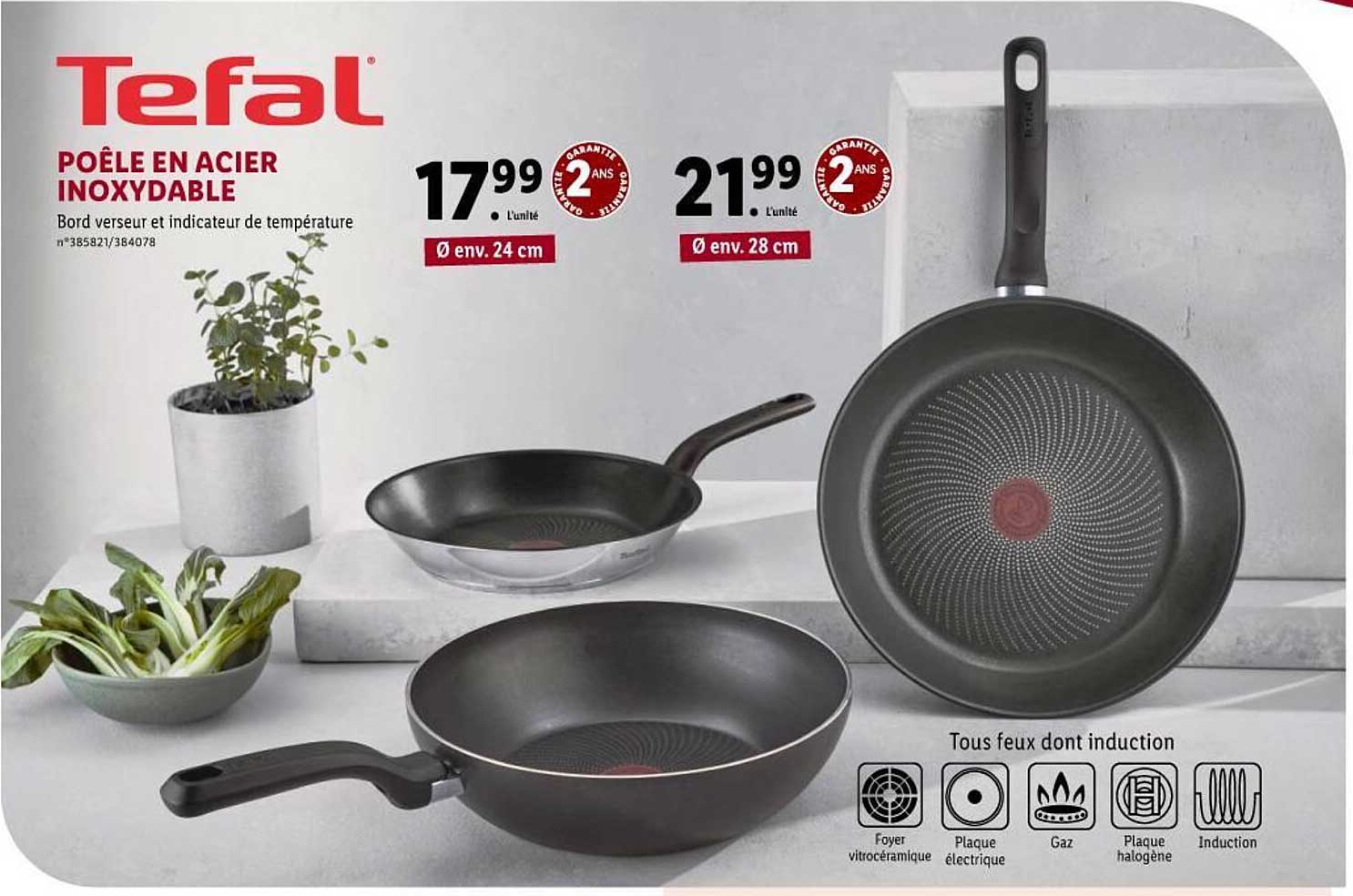 poêle en acier inoxydable tefal