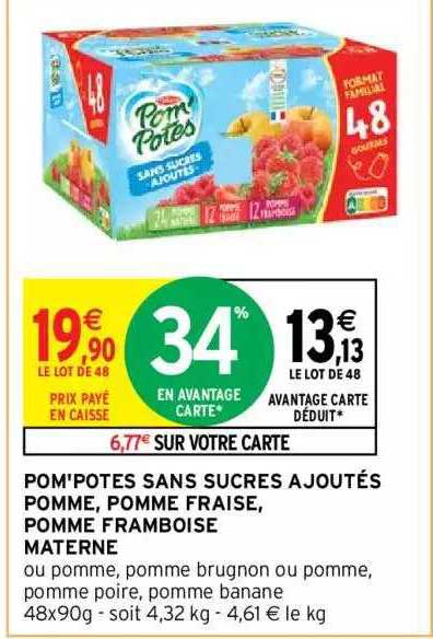 Pom'potes Sans Sucres Ajoutés Pomme, Pomme Fraise, Pomme Framboise Materne