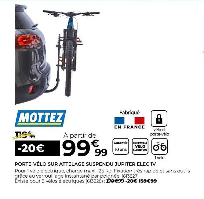 porte-vélo sur attelage suspendu jupiter elec 1v mottez