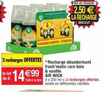 recharge désodorisant fresh'matic rare bois & vanille air wick