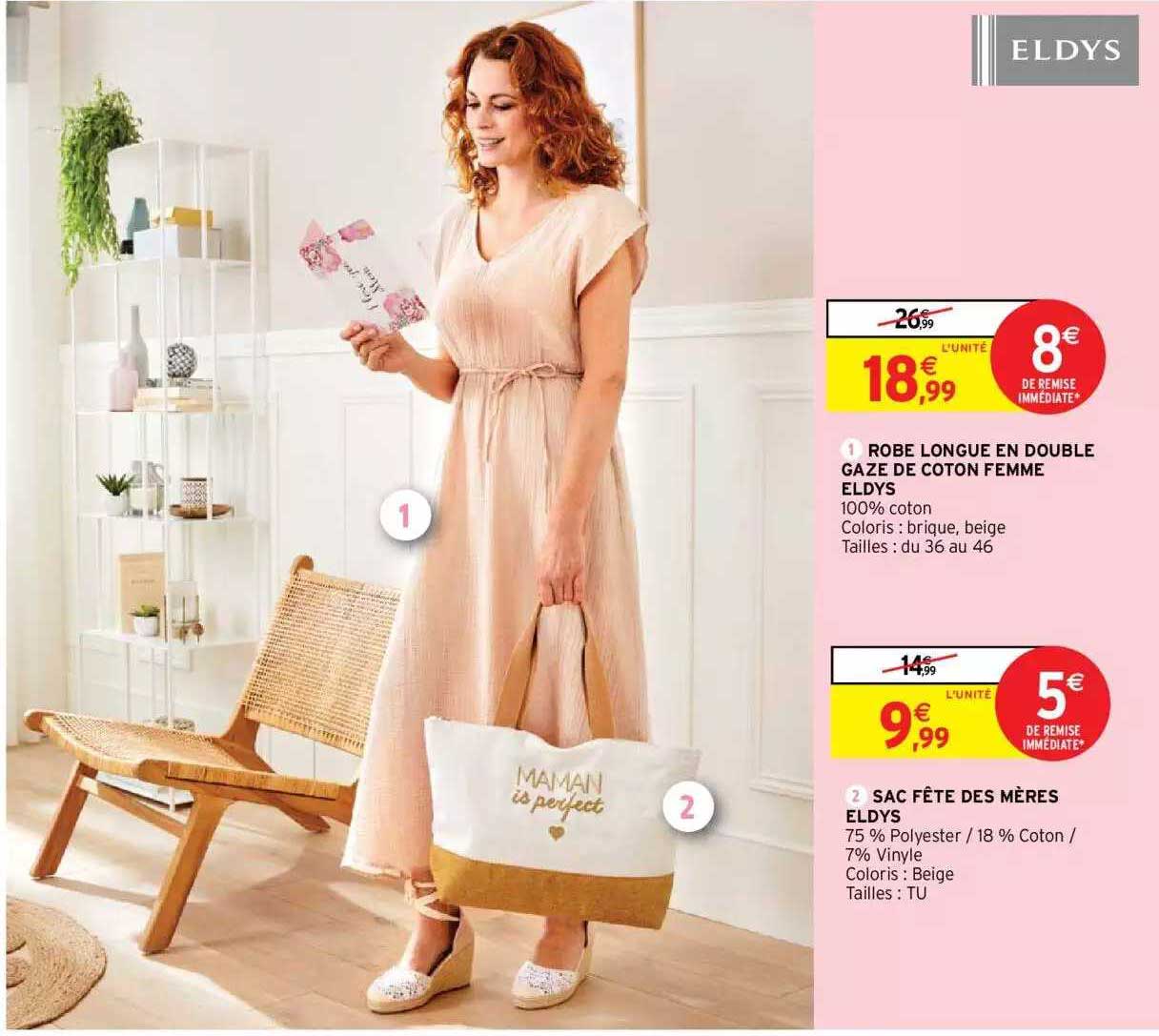 robe longue en double gaze de coton femme eldys, sac fête des mères eldys