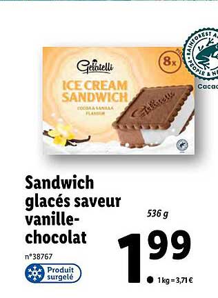 Sandwich Glacés Saveur Vanille-chocolat Gelatelli