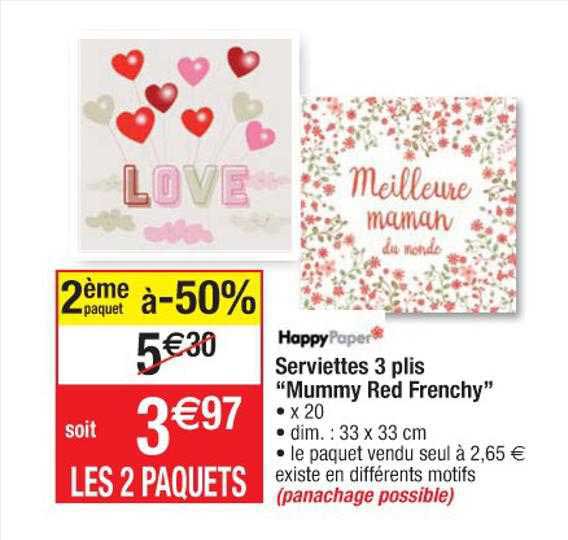 serviettes 3 plis "mummy red frenchy" happypaper