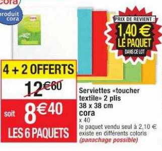 Serviettes «toucher Textile» 2 Plis 38x38cm Cora