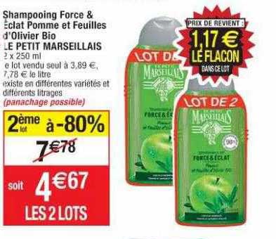 shampooing force & éclat pomme et feuilles d'olivier bio le petit marseillais