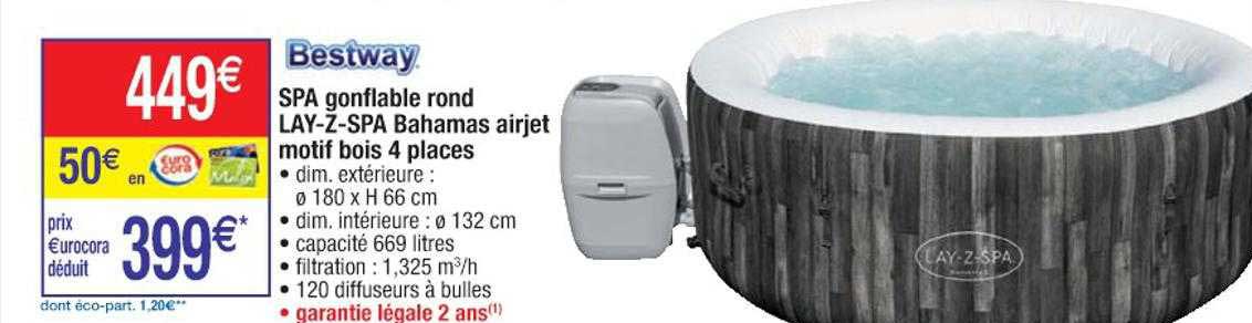 spa gonflable rond lay-z-spa bahamas airjet motif bois 4 places bestway
