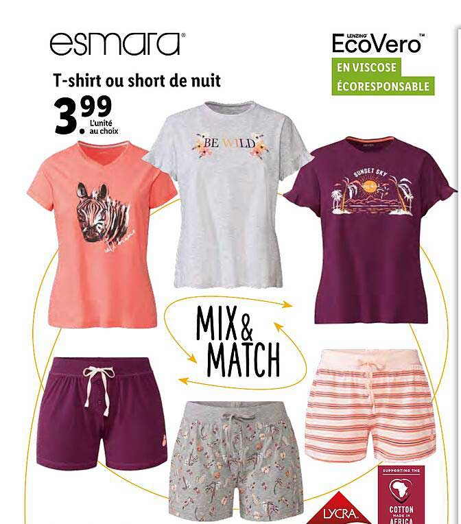 t-shirt ou short de nuit esmara