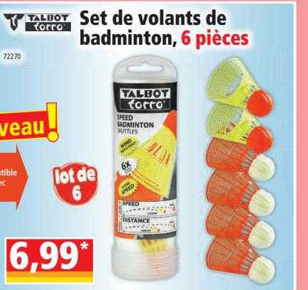talbot torro set de volants de badminton, 6 pièces