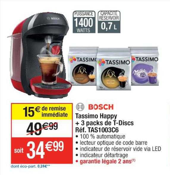 tassimo happy + 3 packs de t-discs bosch