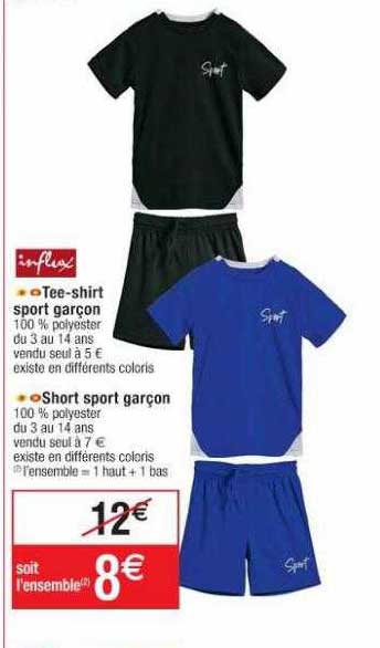 tee-shirt sport garçon influx, short sport garçon influx