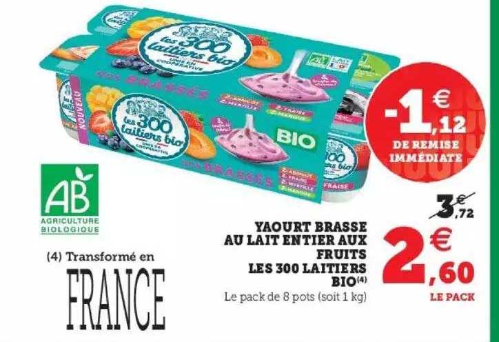 Yaourt Brasse Au Lait Entier Aux Fruits Les 300 Laitiers Bio