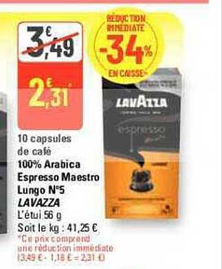 10 capsules de café 100% arabica espresso maestro lungo n°5 lavazza