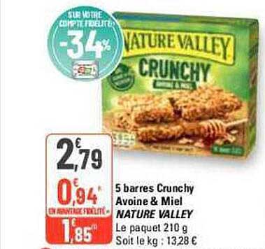 5 barres crunchy avoine & miel nature valley