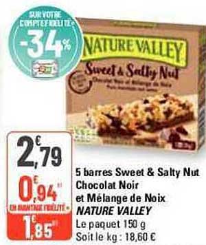5 barres sweet & salty nut chocolat noir et mélange de noix nature valley