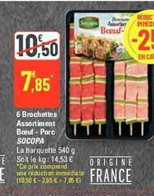 6 Brochettes Assortiment Bœuf-porc Socopa