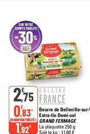 beurre de belleville-sur-vie extra-fin demi-sel grand fermage