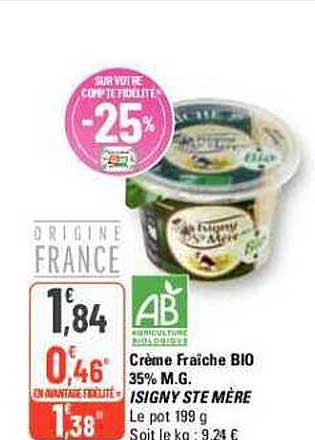 crème fraîche bio 35% m.g. isigny ste mère