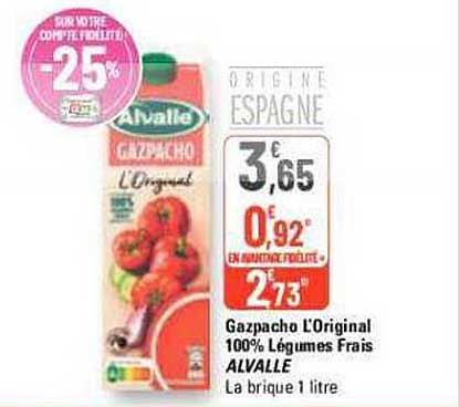 Gazpacho L'original 100% Légumes Frais Alvallé