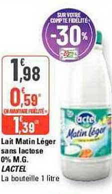 lait matin léger sans lactose 0% m.g. lactel
