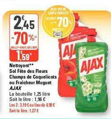 nettoyant sol fête des fleurs champs de coquelicots ou fraîcheur muguet ajax