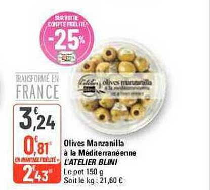 olives manzanilla à la méditerranéenne l'atelier blini