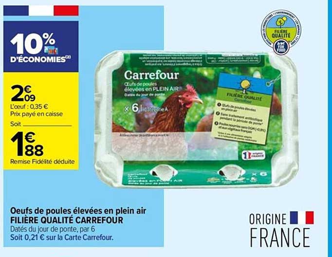 œufs de poules élevées en plein air filière qualité carrefour