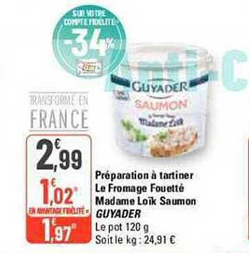 préparation à tartiner le fromage fouetté madame loïk saumon guyader