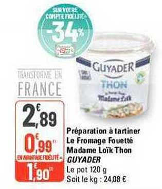 préparation à tartiner le fromage fouetté madame loïk thon guyader