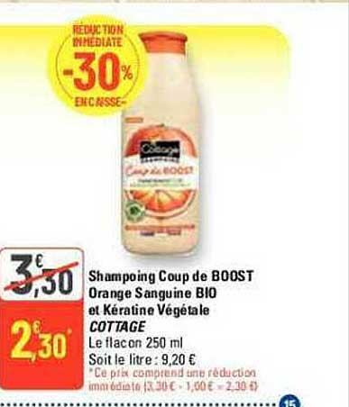 shampoing coup de boost orange sanguine bio et kératine végétale cottage