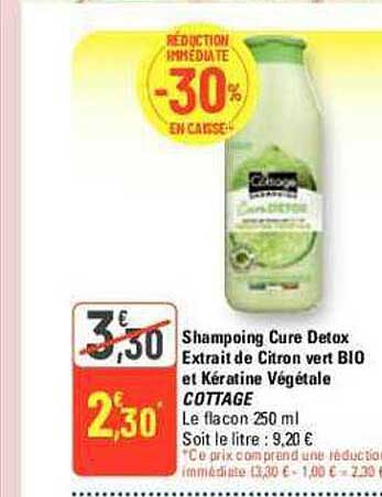 shampoing cure detox extrait de citron vert bio et kératine végétale cottage