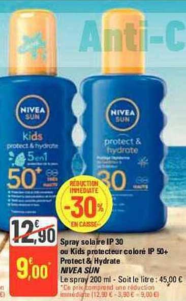spray solaire ip 30 ou kids protecteur coloré ip 50+ protect & hydrate nivea sun