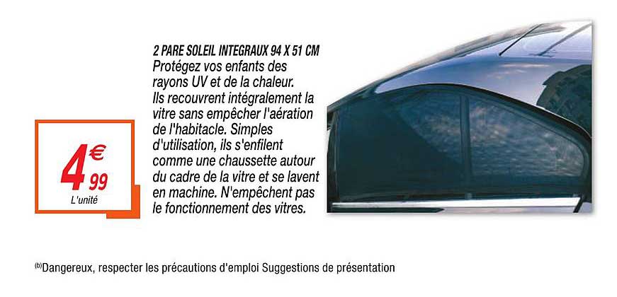 2 pare soleil intégraux 94 x 51 cm