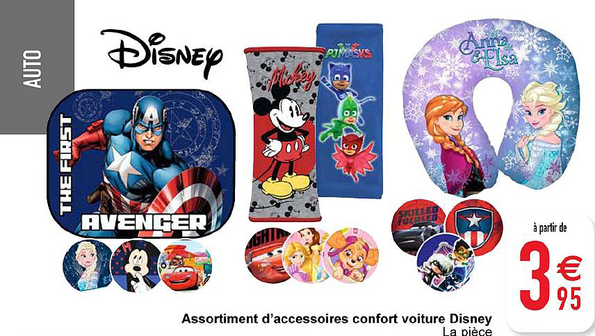 assortiment d'accessoires confort voiture disney