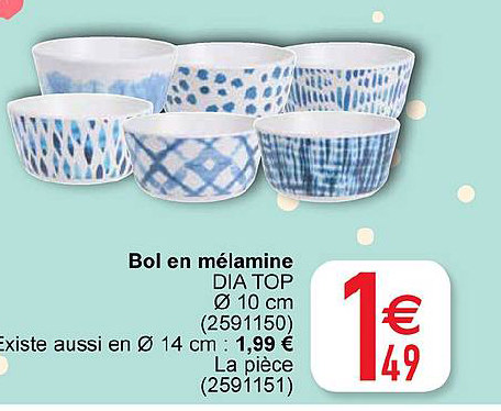 bol en mélamine dia top