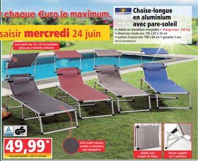 chaise longue en aluminium avec pare soleil