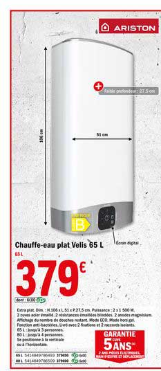 chauffe eau plat velis 65 l