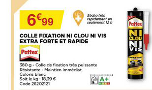 colle fixation ni clou ni vis extra forte et rapide pattex