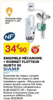 ensemble mécanisme + robinet flotteur quieto 50 siamp