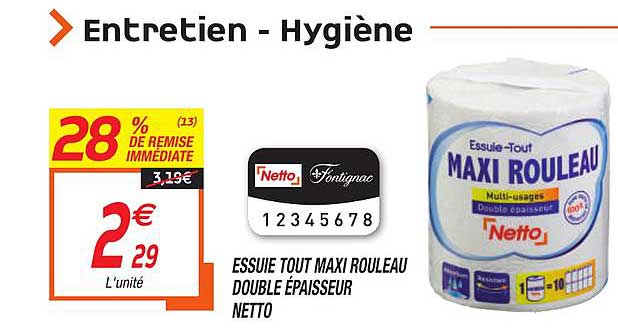 essuie tout maxi rouleau double épaisseur netto 28% de remise immédiate
