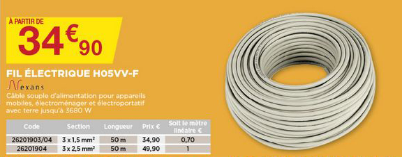 fil éléctrique h05vv f nexans