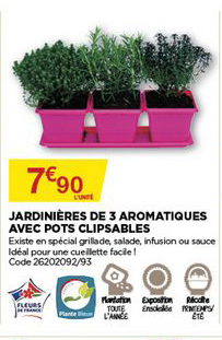 jardinières de 3 aromatiques avec pots clipsables