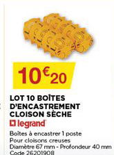 lot de 10 boîtes d'encastrement cloison sèche