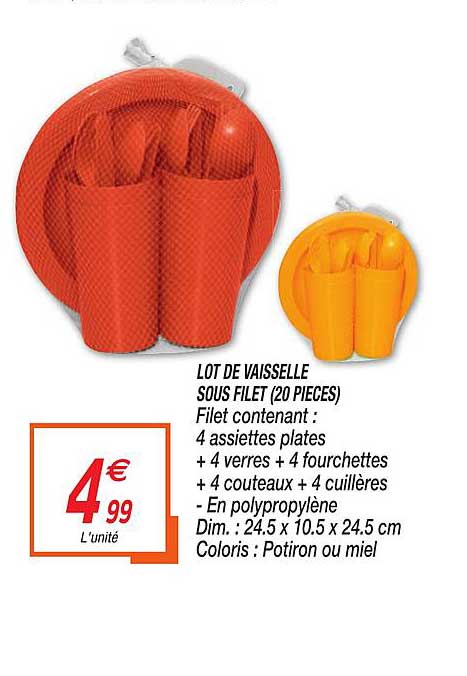 lot de vaisselle sous filet (20 pièces)