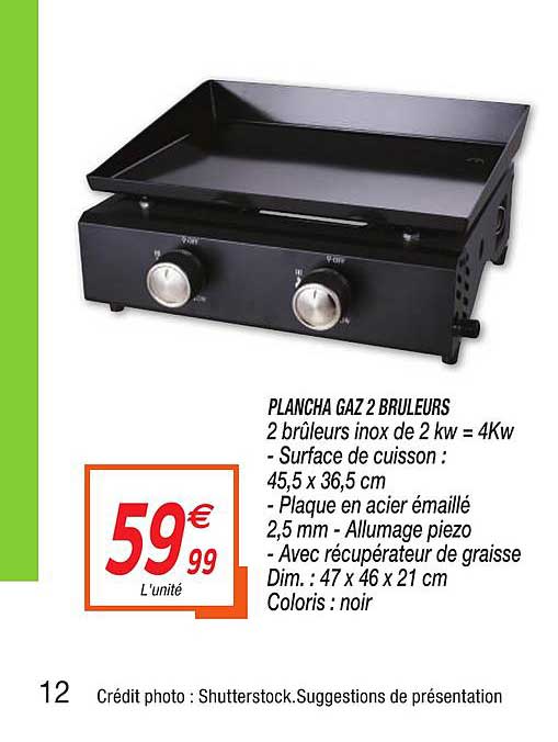 plancha gaz 2 bruleurs